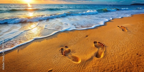 Gentle waves caress the shoreline as a tender couple's hand prints are left in the sand for posterity , love, sentimental