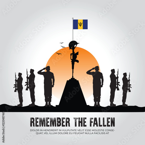 Barbados flag in remember the fallen flag for morning sun and army design