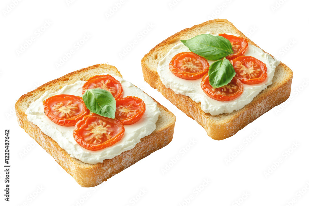 Isolated Two Bruschetta with Roasted Tomatoes Isolated Two Bruschetta with Roasted Tomatoes