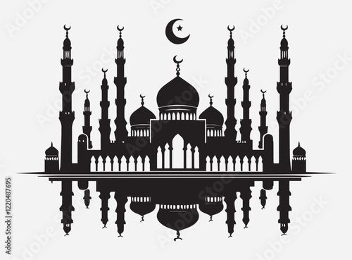 Mosque Black Silhouette Vector for Architecture Design, Clipart, and Illustration