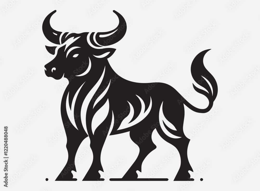 Obraz premium Oxen Black Silhouette Vector for Farm Design, Clipart, and Illustration