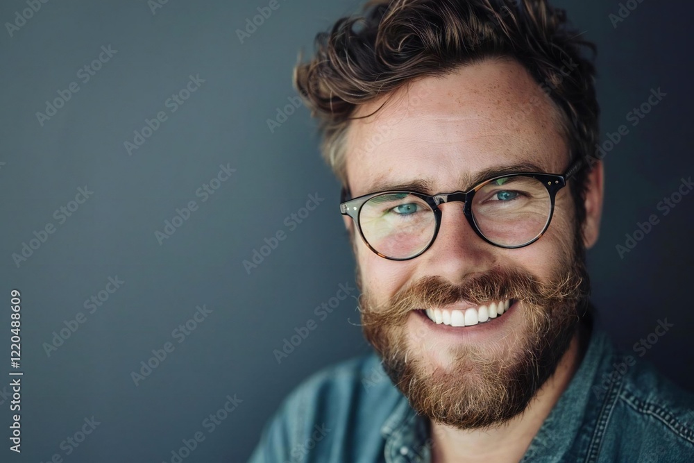 Handsome Caucasian Man with Beard and Glasses Smiling Handsome Caucasian Man with Beard and Glasses Smiling