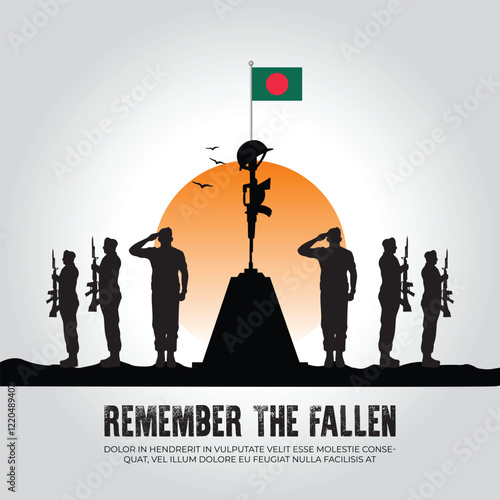 Bangladesh flag in remember the fallen flag for morning sun and army design