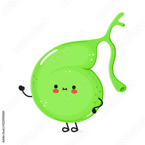Cute cartoon Gallbladder character with a happy face on white background