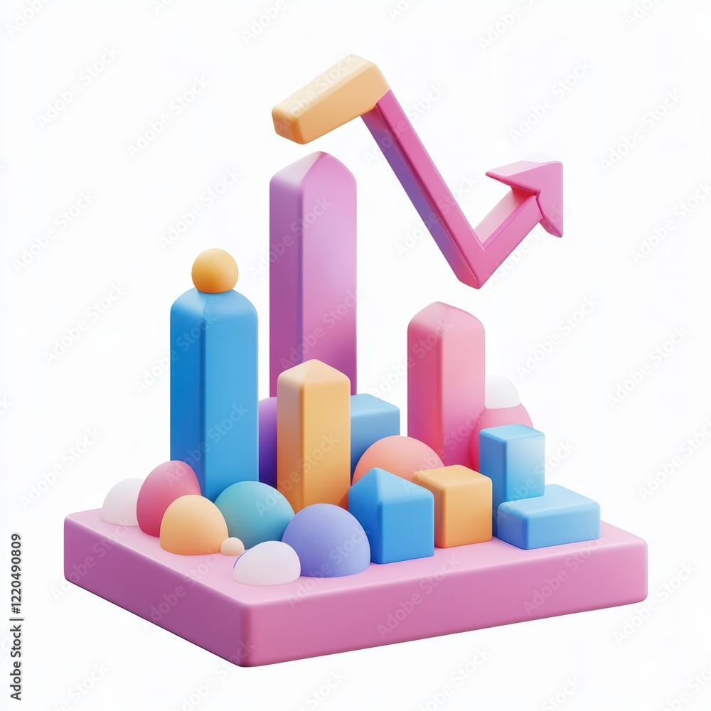 3D icon cartoon financial graph with an upward arrow isolated on a white background - 3D icon cartoon financial graph with an upward arrow isolated on a white background -
