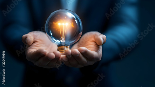 In the hands of a businessman is an electricity light bolt photo