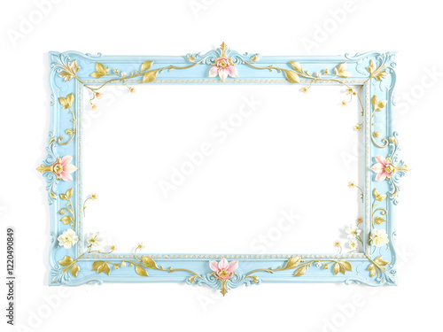 Wallpaper Mural Ornate floral frame with blue and gold accents, ideal for classic or vintage designs isolated on white background. Generative AI Torontodigital.ca