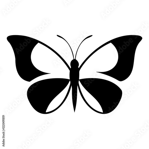 Beautiful Minimalist Butterfly black silhouette vector illustration isolated on a transparent background