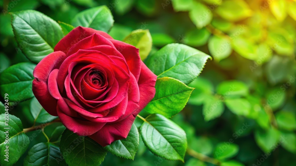 A single, velvety rose petal isolated against a lush green leafy branch , nature, botanical, nature, botanical A single, velvety rose petal isolated against a lush green leafy branch , nature, botanical, nature, botanical
