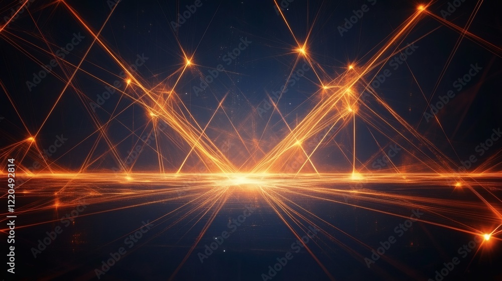 Fototapeta premium Abstract orange glowing lines converge, futuristic background, technology concept, website banner