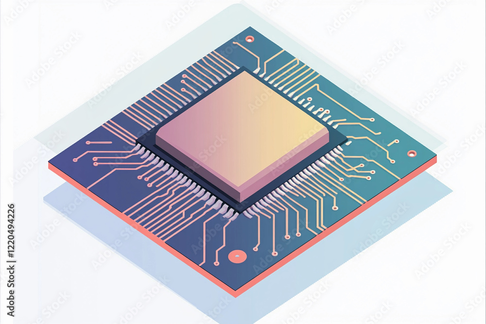 Detailed illustration of a computer processor with circuit board Detailed illustration of a computer processor with circuit board