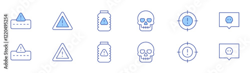 Risk icon set in two styles, Duotone and Thin Line style. Editable stroke. skull, reputational risk, goal, toxic, danger, barrel photo