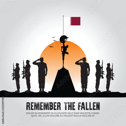 Qatar flag in remember the fallen flag for morning sun and army design