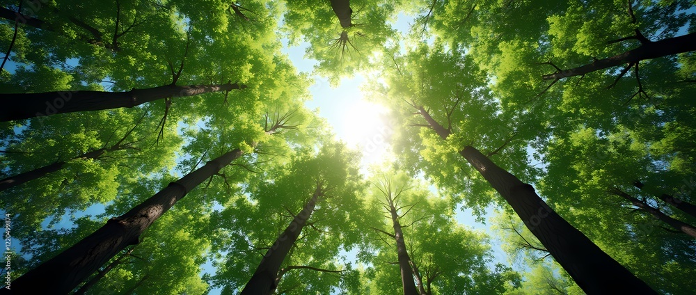 Fototapeta premium I look up at the green treetops