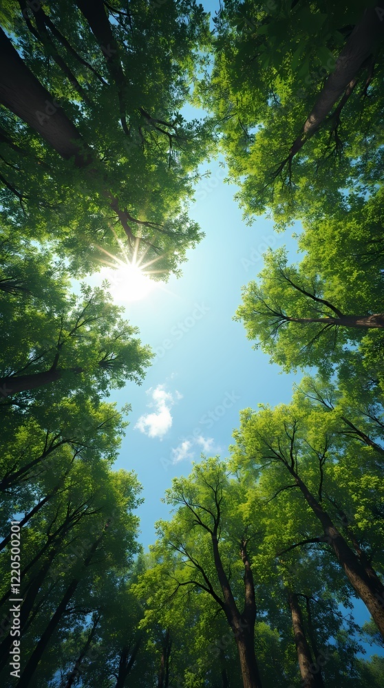 Obraz premium I look up at the green treetops