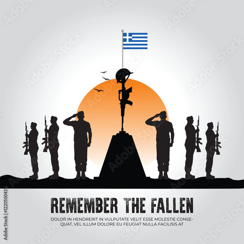 Greece flag in remember the fallen flag for morning sun and army design