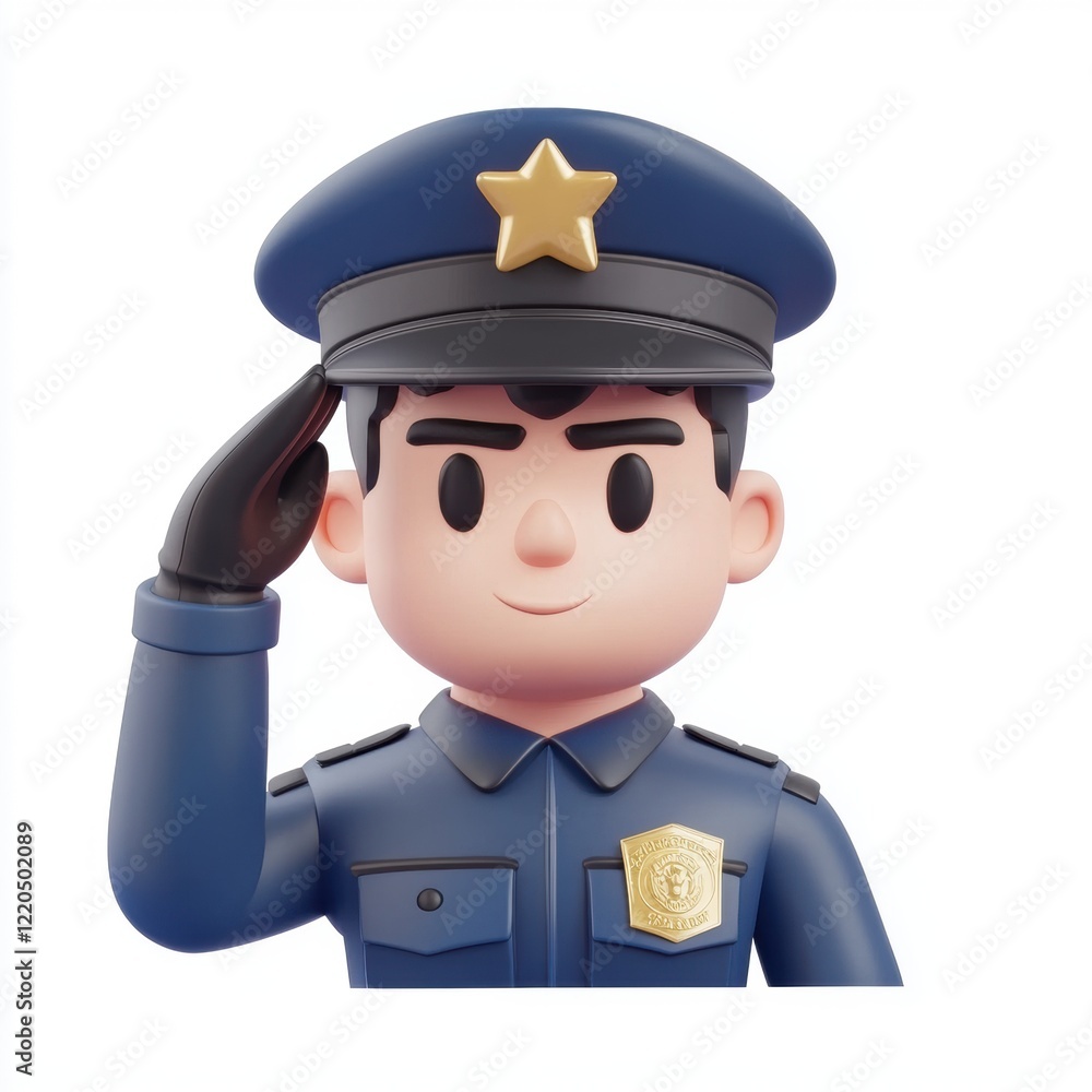 3D icon cartoon police officer saluting with a badge isolated on a white background --quality 2 3D icon cartoon police officer saluting with a badge isolated on a white background --quality 2