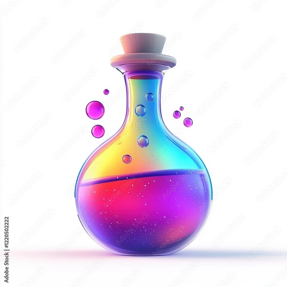 3D icon cartoon potion bottle bubbling with colorful liquid isolated on a white background --quality 2 3D icon cartoon potion bottle bubbling with colorful liquid isolated on a white background --quality 2
