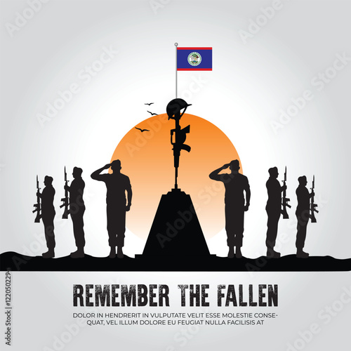 Belize flag in remember the fallen flag for morning sun and army design