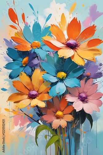 Abstract oil painting of flowers