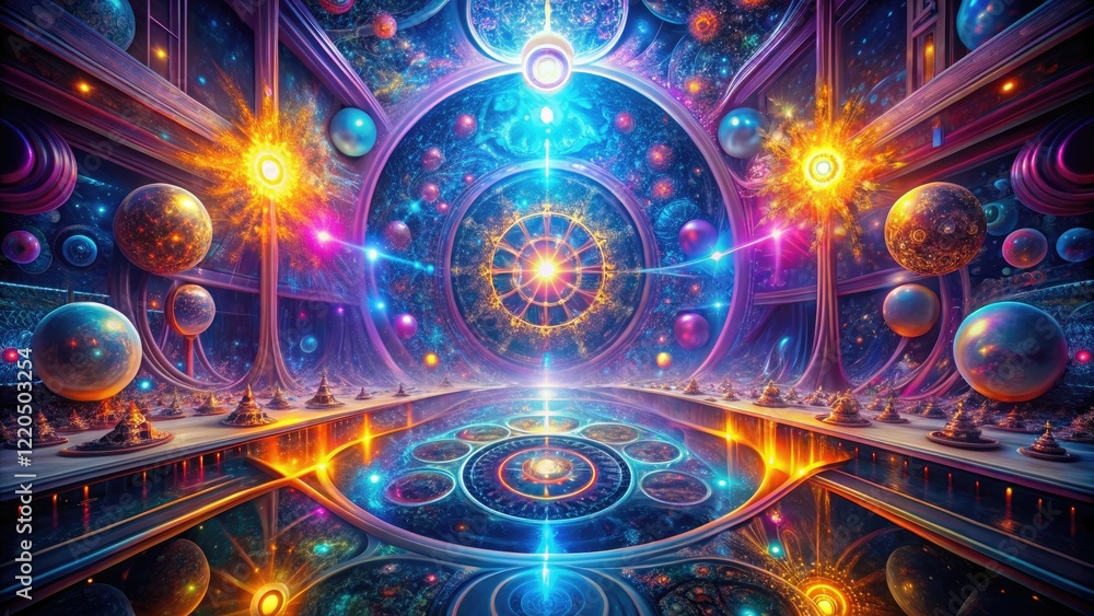 A mesmerizing digital art piece featuring vibrant fractals and shapes in a futuristic setting, design, artwork, fractal, visual effect, sci-fi A mesmerizing digital art piece featuring vibrant fractals and shapes in a futuristic setting, design, artwork, fractal, visual effect, sci-fi