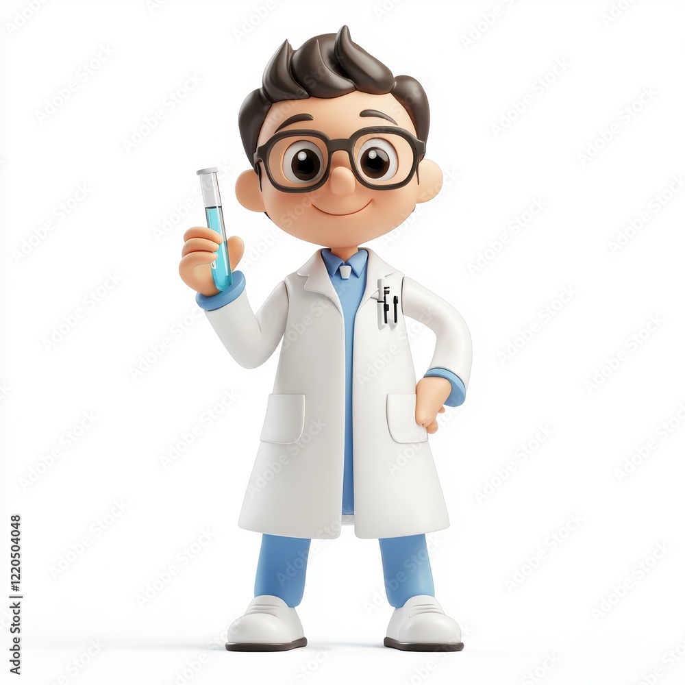 3D icon cartoon scientist holding a test tube isolated on a white background --quality 2 3D icon cartoon scientist holding a test tube isolated on a white background --quality 2