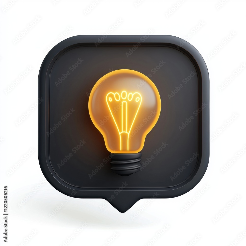 3D icon cartoon speech bubble with a glowing light bulb inside isolated on a white background --quality 2 3D icon cartoon speech bubble with a glowing light bulb inside isolated on a white background --quality 2