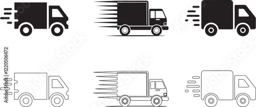 Fast shipping delivery truck and Outline flat icon for apps and websites vector