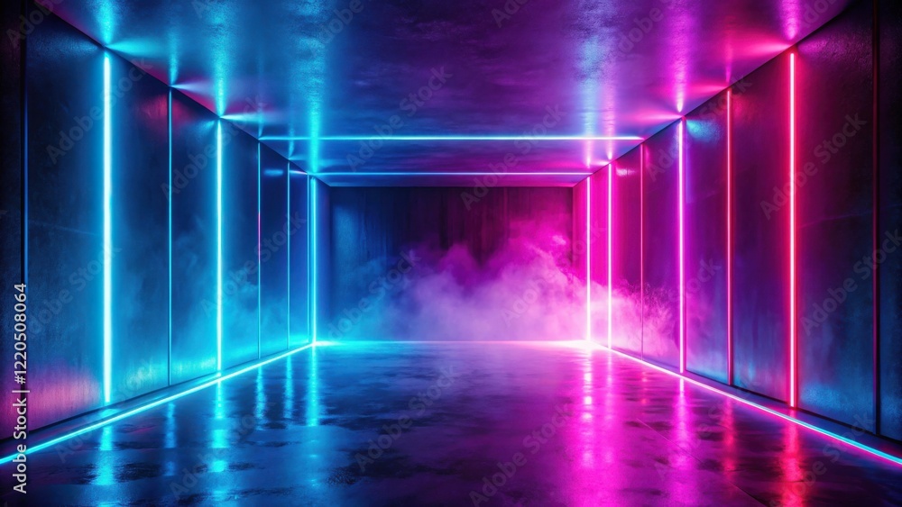 Futuristic Neon Room with Vibrant Blue and Pink Lighting and Smoky Atmosphere Futuristic Neon Room with Vibrant Blue and Pink Lighting and Smoky Atmosphere