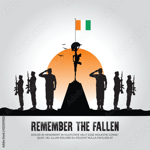 Ivory Coast flag in remember the fallen flag for morning sun and army design