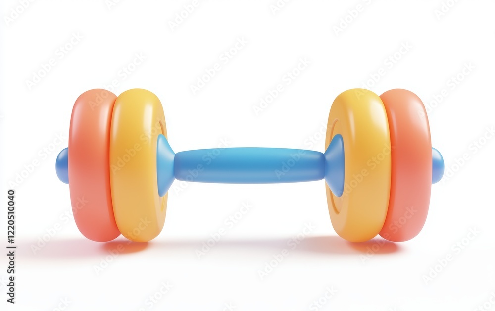 3D icon cartoon weightlifting barbell isolated on a white background
