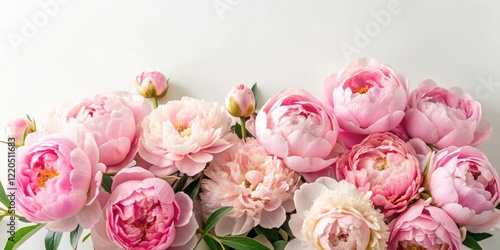 Fototapeta Naklejka Na Ścianę i Meble -  Pastel pink peonies on a white background, botanical , floral arrangement,  botanical , floral arrangement