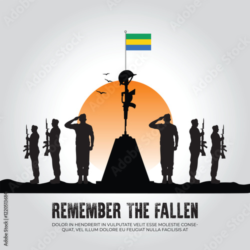 Gabon flag in remember the fallen flag for morning sun and army design