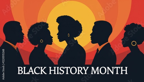 Vibrant Black History Month Poster: Celebrate Diversity with Silhouettes Against a Sunlit Background photo