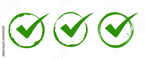 hand drawn green check mark tick in set