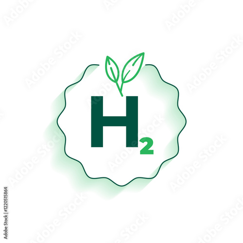 h2 hydrogen energy symbol with green leaves