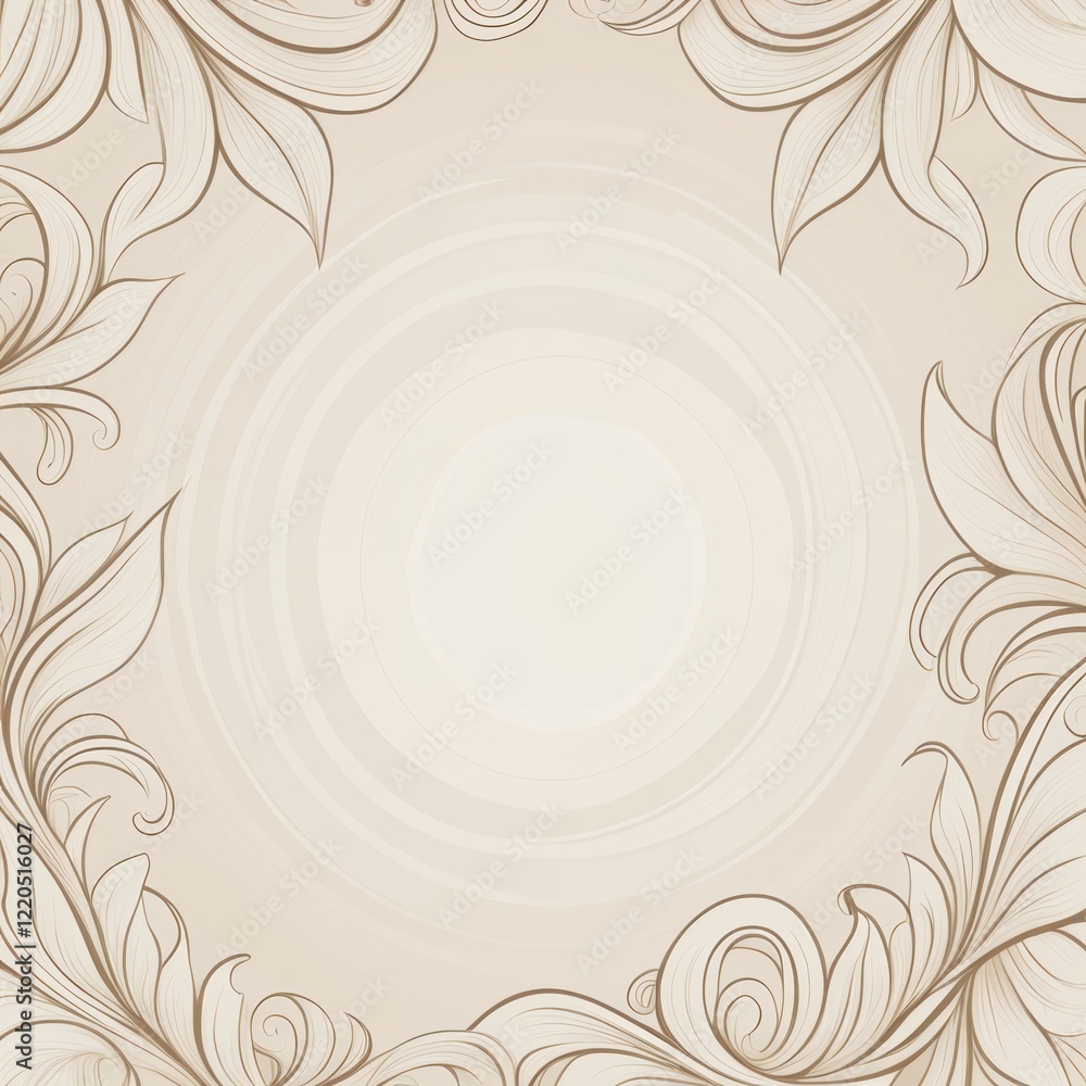 Elegant beige background with ornate, scroll-like floral border designs Elegant beige background with ornate, scroll-like floral border designs