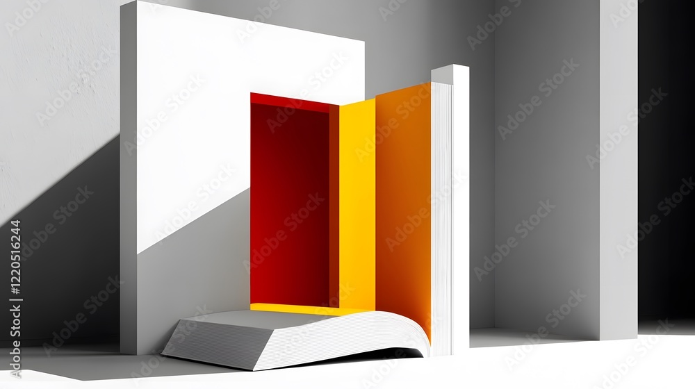 Geometric shapes form a stylized open book Geometric shapes form a stylized open book