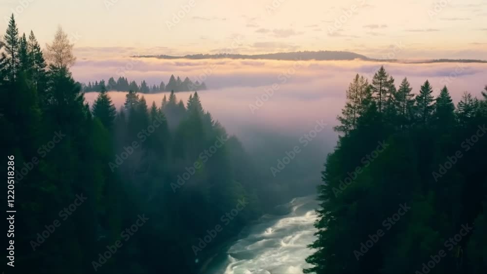 Effortless Flight from Tranquil River Forest to Dreamy Cloudscapes Effortless Flight from Tranquil River Forest to Dreamy Cloudscapes