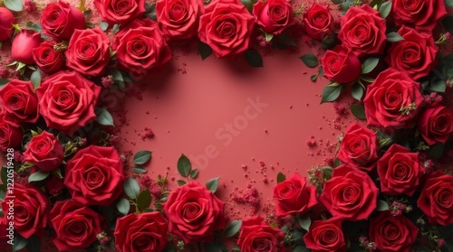 Wallpaper Mural A lot of red roses with free pink space for text in the center of the frame Torontodigital.ca