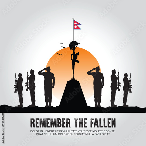 Nepal flag in remember the fallen flag for morning sun and army design