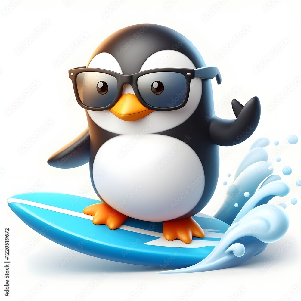 Obraz premium A cool penguin wearing sunglasses and surfing.
