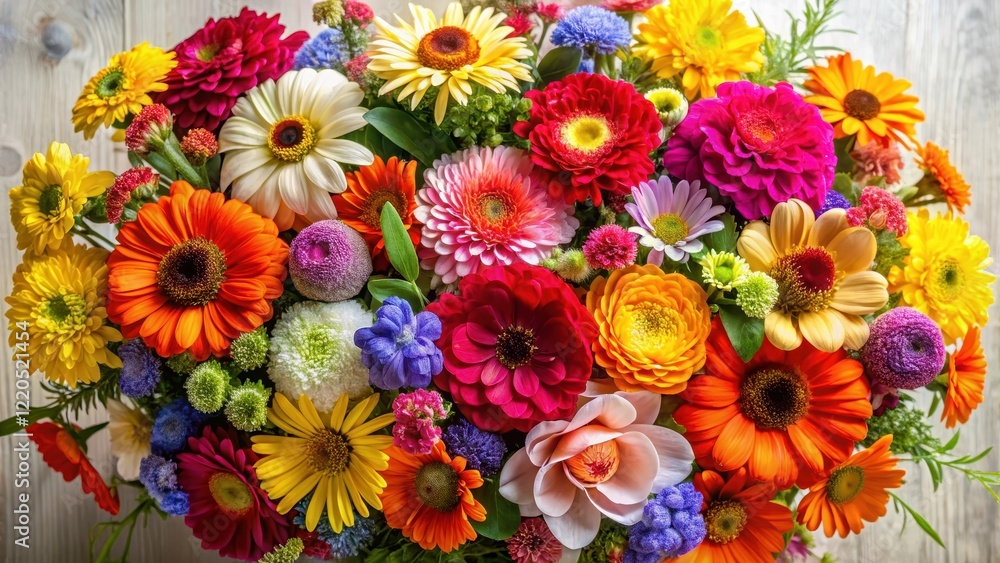 Vibrant mix of colorful blooms arranged in a loose, organic shape Vibrant mix of colorful blooms arranged in a loose, organic shape