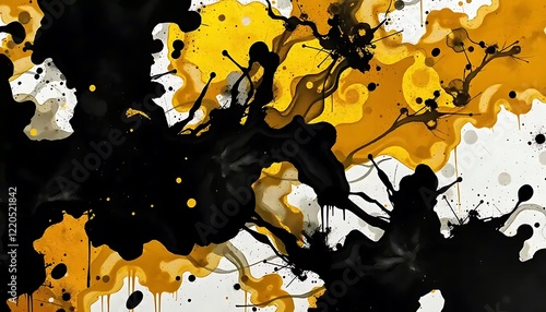 Abstract Black And Gold Ink Splatter Painting photo