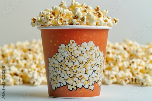 Overflowing popcorn cup, studio shot, snack, movie night photo