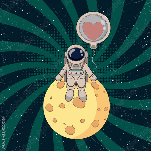 Vector image of a cartoon astronaut on the moon. Congratulations on International Cosmonautics Day. Space.Moon.Congratulations.Banner. International Cosmonautics Day