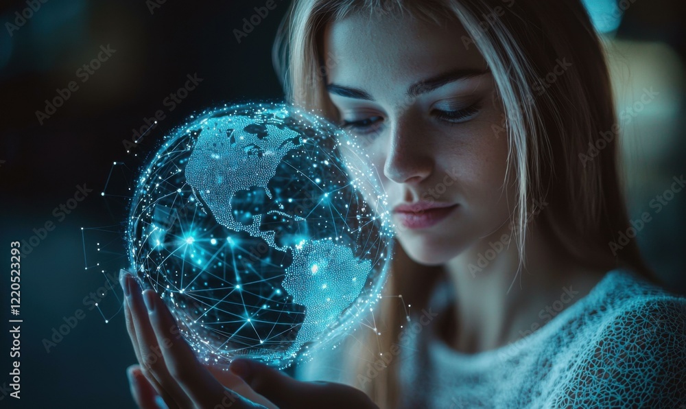 Naklejka premium Global feedback strategist analyzing digital trends in technology