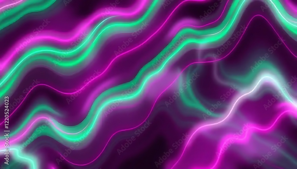 Obraz premium Abstract Wavy Neon Lights Purple Green Background