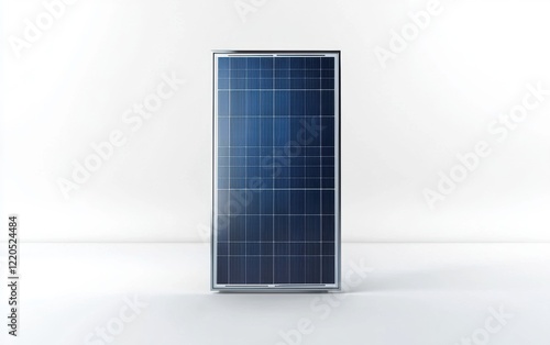 A single solar panel standing upright with visible grid details and a realistic metallic frame, isolated on a clean white background photo