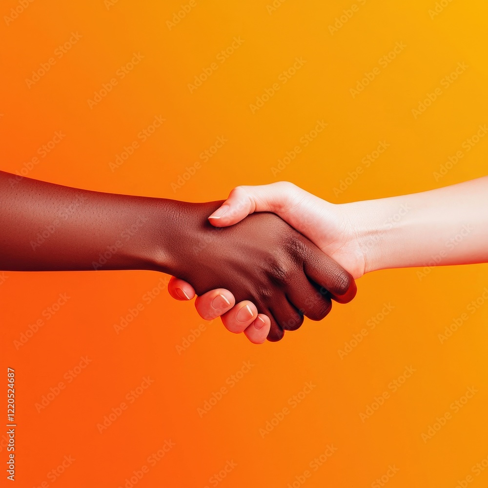 A symbolic handshake between two hands representing cultural diversity. A symbolic handshake between two hands representing cultural diversity.